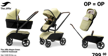 Aanbieding: The Jiffle Wagon Green | Kinderwagen, meerijdplankje en bolderkar in één! + GRATIS Voetenzak