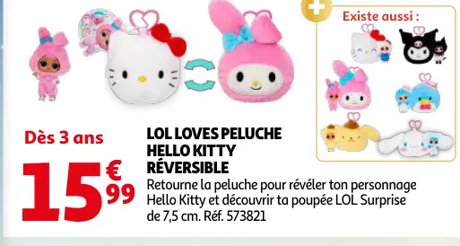 Offre: Lol Loves Peluche Hello Kitty Réversible