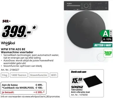 Promotie: WPM 97W ADS BE Wasmachine voorlader