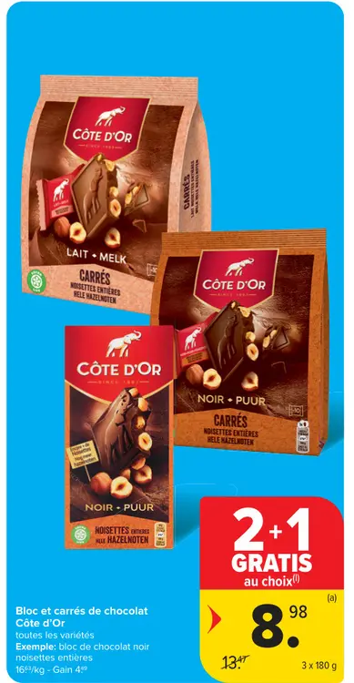 Offre: Bloc et carrés de chocolat