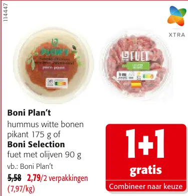 Promotie: Hummus witte bonen pikant of fuet met olijven