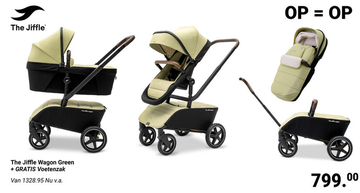 Aanbieding: The Jiffle Wagon Green | Kinderwagen, meerijdplankje en bolderkar in één! + GRATIS Voetenzak