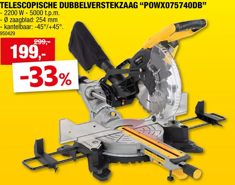 Promotie: Powerplus POWX075740DB telescopische dubbele verstekzaag 2200W 254mm