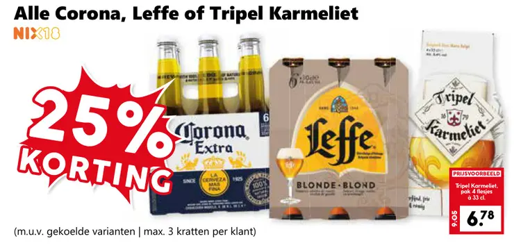 Aanbieding: Alle Corona, Leffe of Tripel Karmeliet