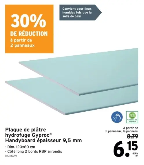 Offre: Plaque de plâtre hydrofuge Gyproc® Handyboard