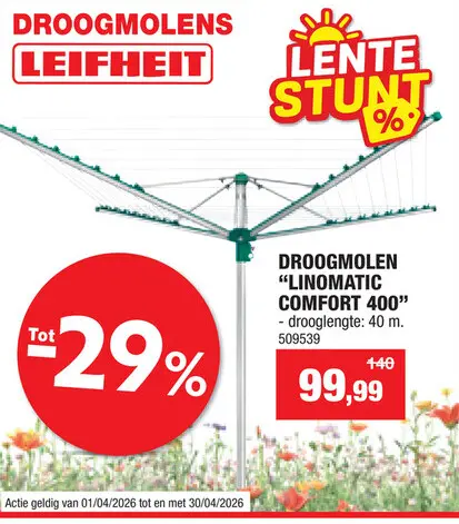 Promotie: Leifheit Linomatic Easy 400 droogmolen turquoise