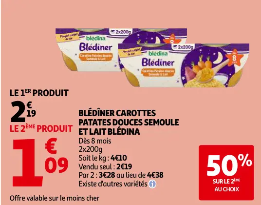 Promotie: Blédîner carottes patates douces semoule et lait