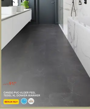 Aanbieding: CANDO PVC-VLOER FEEL TEGEL XL DONKER MARMER