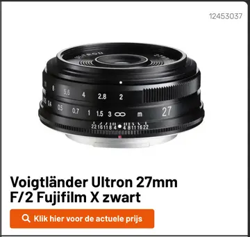 Aanbieding: Voigtländer Ultron 27mm F/2 Fujifilm X zwart
