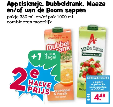 Aanbieding: Appelsientje, Dubbeldrank, Maaza en/of van de Boom Sappen
