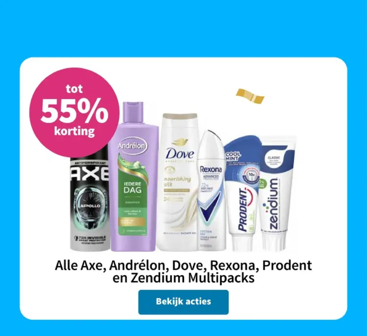 Aanbieding: Axe, Andrélon, Dove, Rexona, Prodent en Zendi