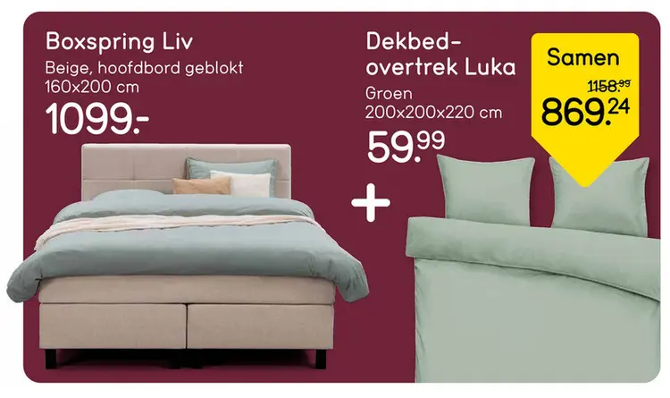 Aanbieding: Boxspring Liv + Dekbedovertrek Luka