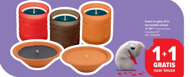 Aanbieding: Kaars in glas of in terracotta schaal