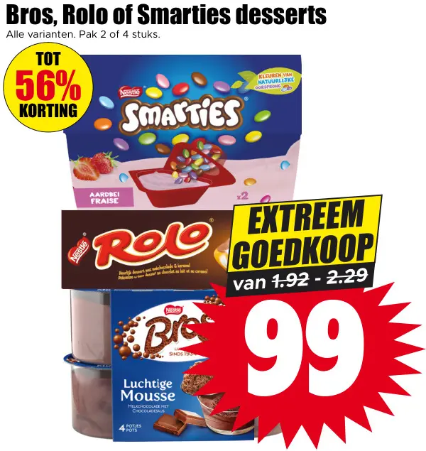 Aanbieding: Bros, Rolo of Smarties desserts