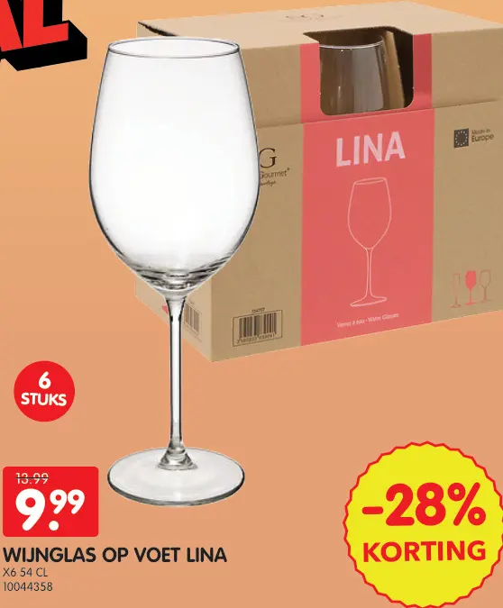 Promotie: Wijnglas op voet Lina