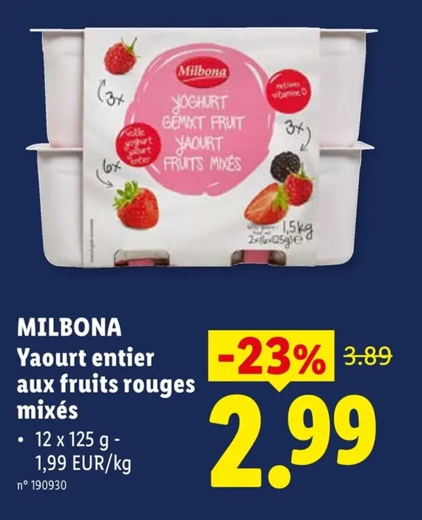 Offre: Yaourt entier aux fruits rouges mixés