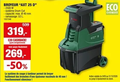 Offre: Bosch AXT 25 D broyeur silencieux 2500W