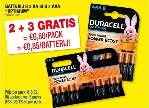 Promotie: Batterij 8 x AA of 8 x AAA "Optimum"