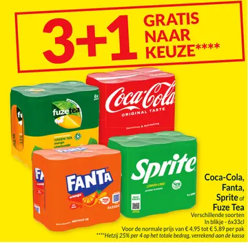 Aanbieding: Coca-Cola, Fanta, Sprite of Fuze Tea