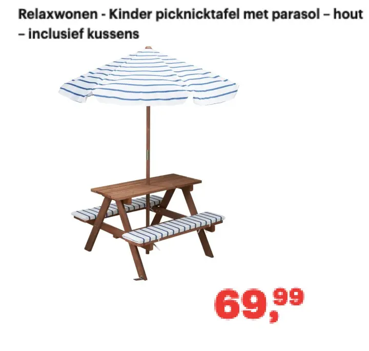 Promotie: Kinder picknicktafel met parasol