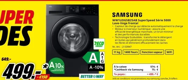 Offre: SAMSUNG WW1UDG5B25AB SuperSpeed Série 5000 Lave-Linge