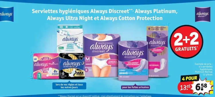 Offre: Serviettes hygiéniques Always Discreet, Always