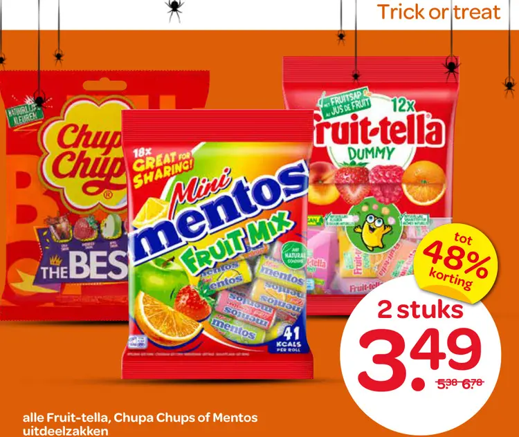 Aanbieding: Fruit-tella, Chupa Chups of Mentos uitdeelzak