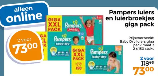 Aanbieding: Pampers luiers en luierbroekjes giga pack