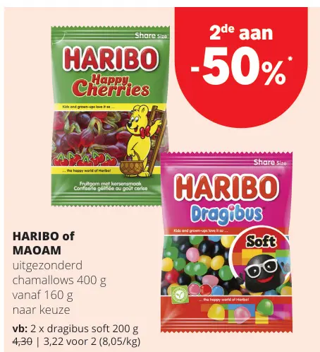 Promotie: HARIBO of MAOAM uitgezonderd chamallows