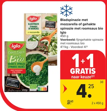 Aanbieding: Bladspinazie met mozzarella of gehakte spinaz