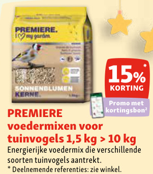 Aanbieding: PREMIERE voedermixen voor tuinvogels 15% korting