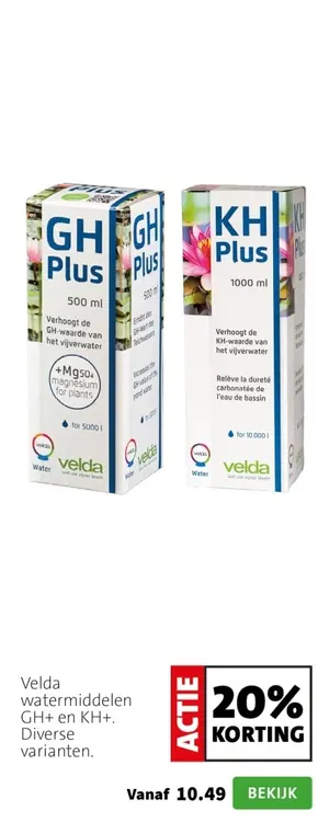 Promotie: Velda watermiddelen GH+ en KH+