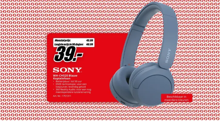 Aanbieding: WH-CH520 Blauw Koptelefoon