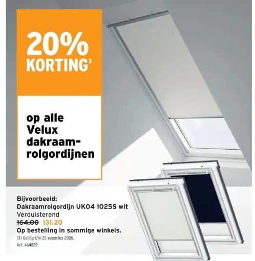 Promotie: Dakraamrolgordijn UK04 1025S wit