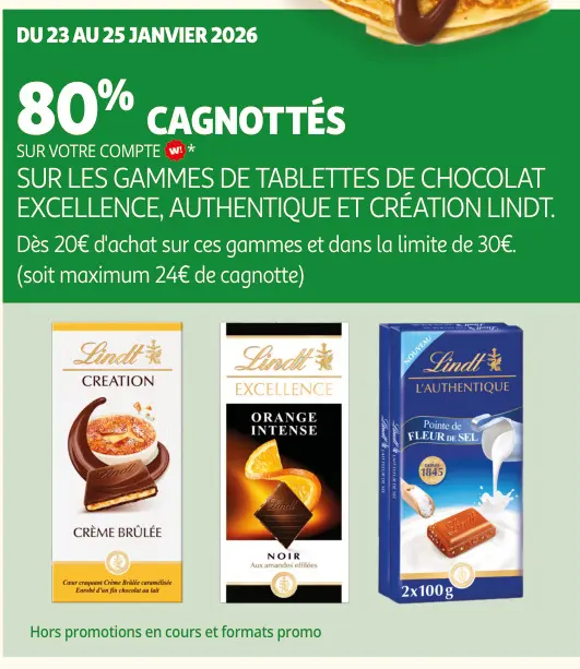 Offre: Tablettes de chocolat excellence, authentique et créartion Lindt