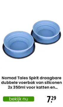 Aanbieding: Nomad Tales Spirit draagbare dubbele voerbak van siliconen 2x 350ml voor katten en honden