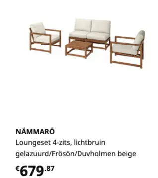 Aanbieding: NÄMMARÖ Loungeset 4-zits, lichtbruin gelazuur