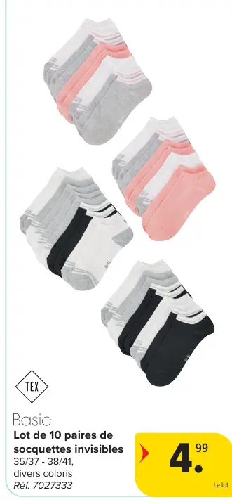 Offre: Lot de 10 paires de socquettes invisibles