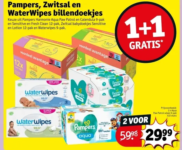 Aanbieding: Pampers, Zwitsal en WaterWipes billendoekjes