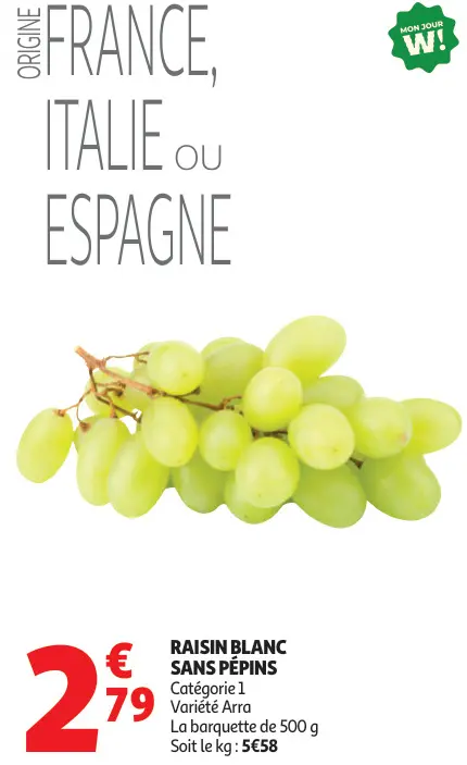 Offre: Raisin Blanc Sans Pépins