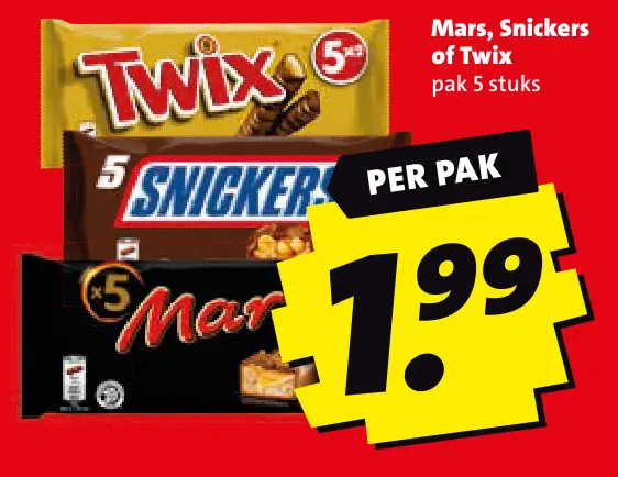 Aanbieding: Mars, Snickers of Twix