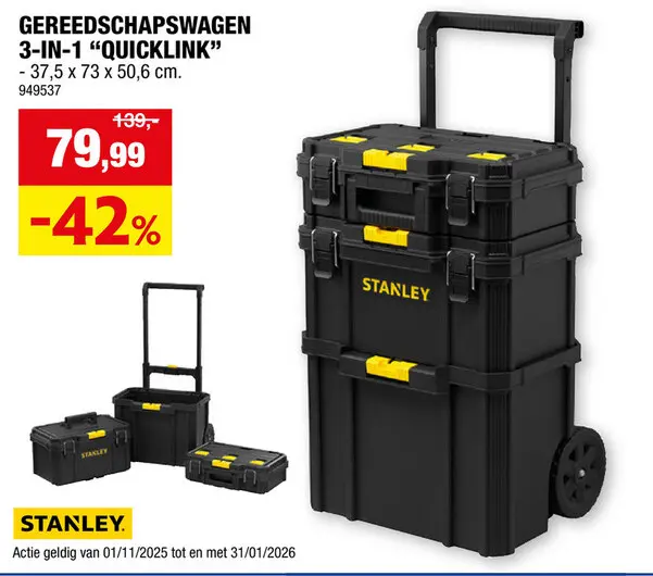 Promotie: Stanley Quicklink 3-in-1 gereedschapswagen 50,6x37,5x73 cm