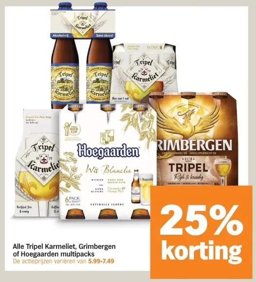 Aanbieding: Alle Tripel Karmeliet, Grimbergen of Hoegaarden multipacks
