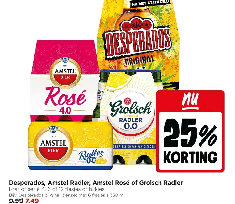 Aanbieding: Desperados, Amstel Radler, Amstel Rosé of Grolsch Radler