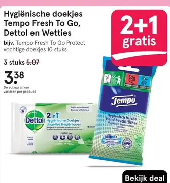 Aanbieding: Hygiënische doekjes Tempo Fresh To Go, Dettol