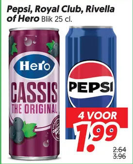 Aanbieding: Pepsi, Royal Club, Rivella of Hero