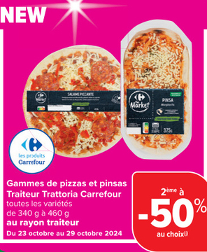 Offre: Gammes de pizzas et pinsas Traiteur Trattoria Carrefour  2ème à -50% au choix