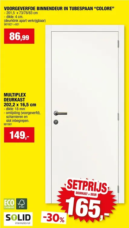 Promotie: Solid Portixx Colore P000 tubespaan schilderdeur binnen 201,5x63 cm voorgeverfd