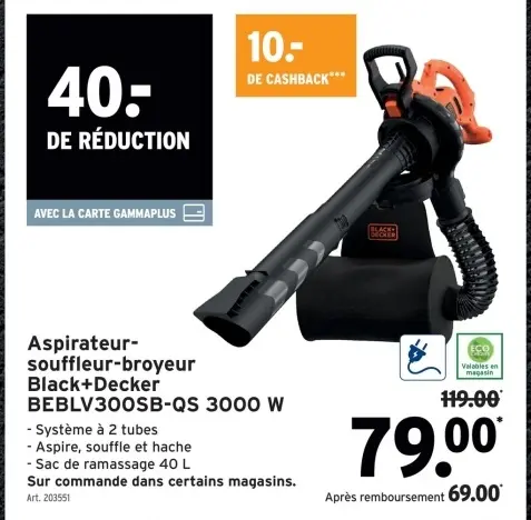 Offre: Aspirateur-souffleur-broyeur BEBLV300SB-QS 3000 W