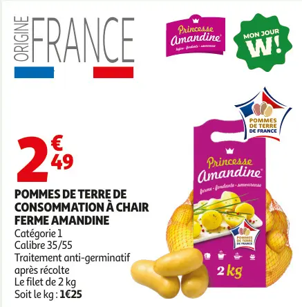 Offre: Pommes de terre de consommation à chair ferme amandine